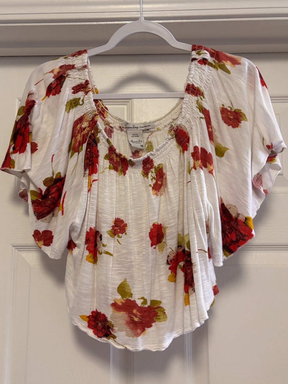 American Rag White Floral Scoop-Neck Blouse